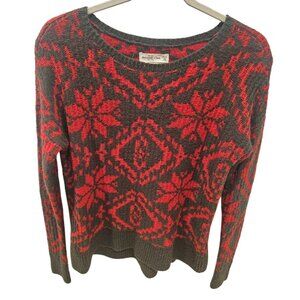Abercrombie & Fitch Sweater Fair Isle Nordic Holiday Red Grey Crewneck Sz XS/S